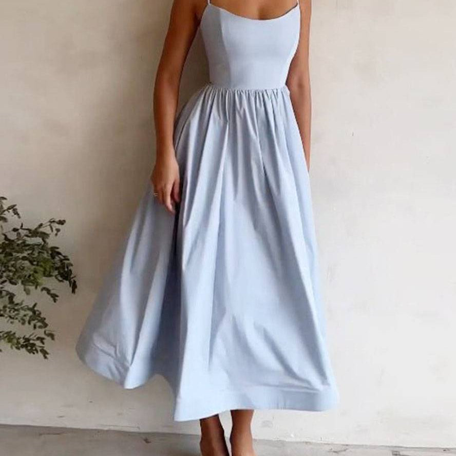 Robe Midi Bretelles Évasée Taille Cintrée Élégance Été