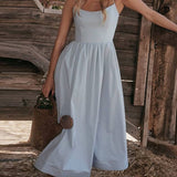 Robe Midi Bretelles Évasée Taille Cintrée Élégance Été