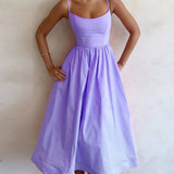 Robe Midi Bretelles Évasée Taille Cintrée Élégance Été