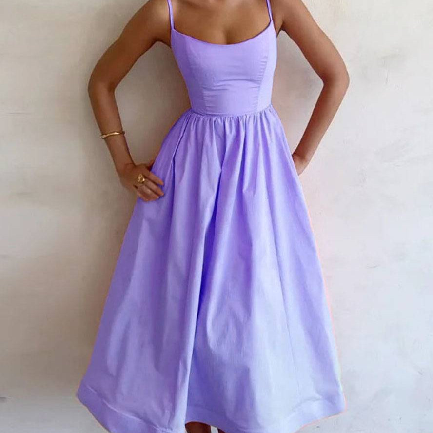 Robe Midi Bretelles Évasée Taille Cintrée Élégance Été