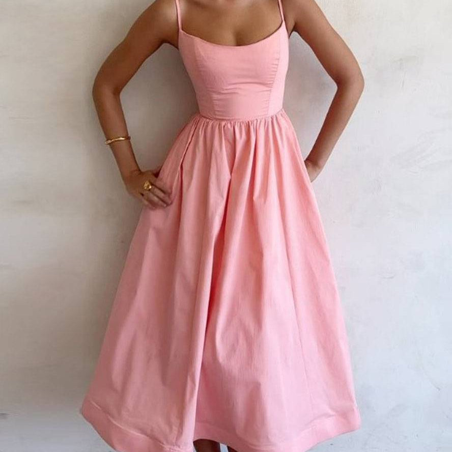 Robe Midi Bretelles Évasée Taille Cintrée Élégance Été