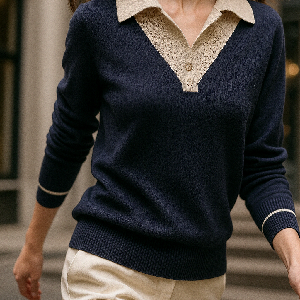 Pull Femme Col V Contrasté – Élégance Chic Moderne