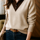 Pull Femme Col V Contrasté – Élégance Chic Moderne