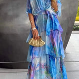 Robe Longue Femme à Volants et Imprimé Dégradé