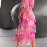 Robe Longue Femme à Volants et Imprimé Dégradé
