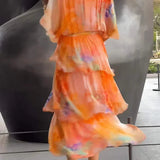 Robe Longue Femme à Volants et Imprimé Dégradé