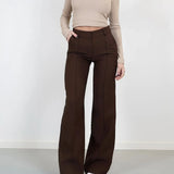 Pantalon Large Taille Haute Coupe Droite Élégance Quotidienne