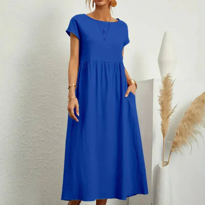 Robe Maxi Ample Minimaliste Manches Courtes Confort