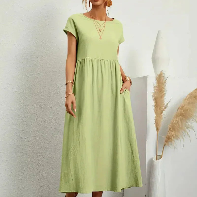 Robe Maxi Ample Minimaliste Manches Courtes Confort