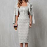 Ensemble deux pièces robe midi et blazer court à carreaux