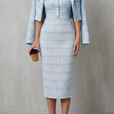 Ensemble deux pièces robe midi et blazer court à carreaux