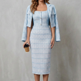 Ensemble deux pièces robe midi et blazer court à carreaux