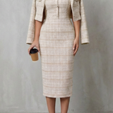 Ensemble deux pièces robe midi et blazer court à carreaux