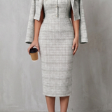 Ensemble deux pièces robe midi et blazer court à carreaux