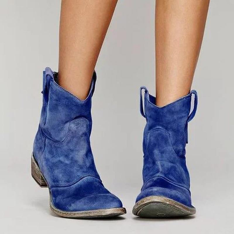 Bottines Western Courtes Effet Daim Talon Bas Style Décontracté