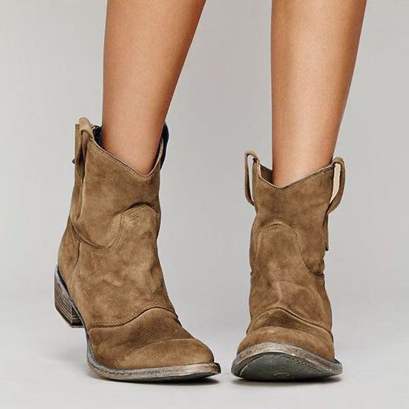 Bottines Western Courtes Effet Daim Talon Bas Style Décontracté