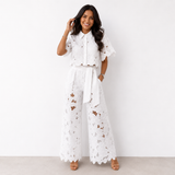 Ensemble deux pièces en dentelle à fleurs, pantalon large