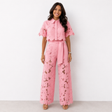 Ensemble deux pièces en dentelle à fleurs, pantalon large