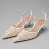Slingbacks femme en mesh brodé à talon kitten