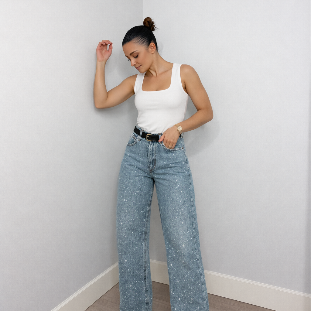 Jean Taille Haute Coupe Large Denim Confort Moderne