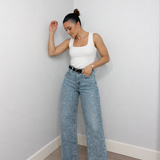 Jean Taille Haute Coupe Large Denim Confort Moderne