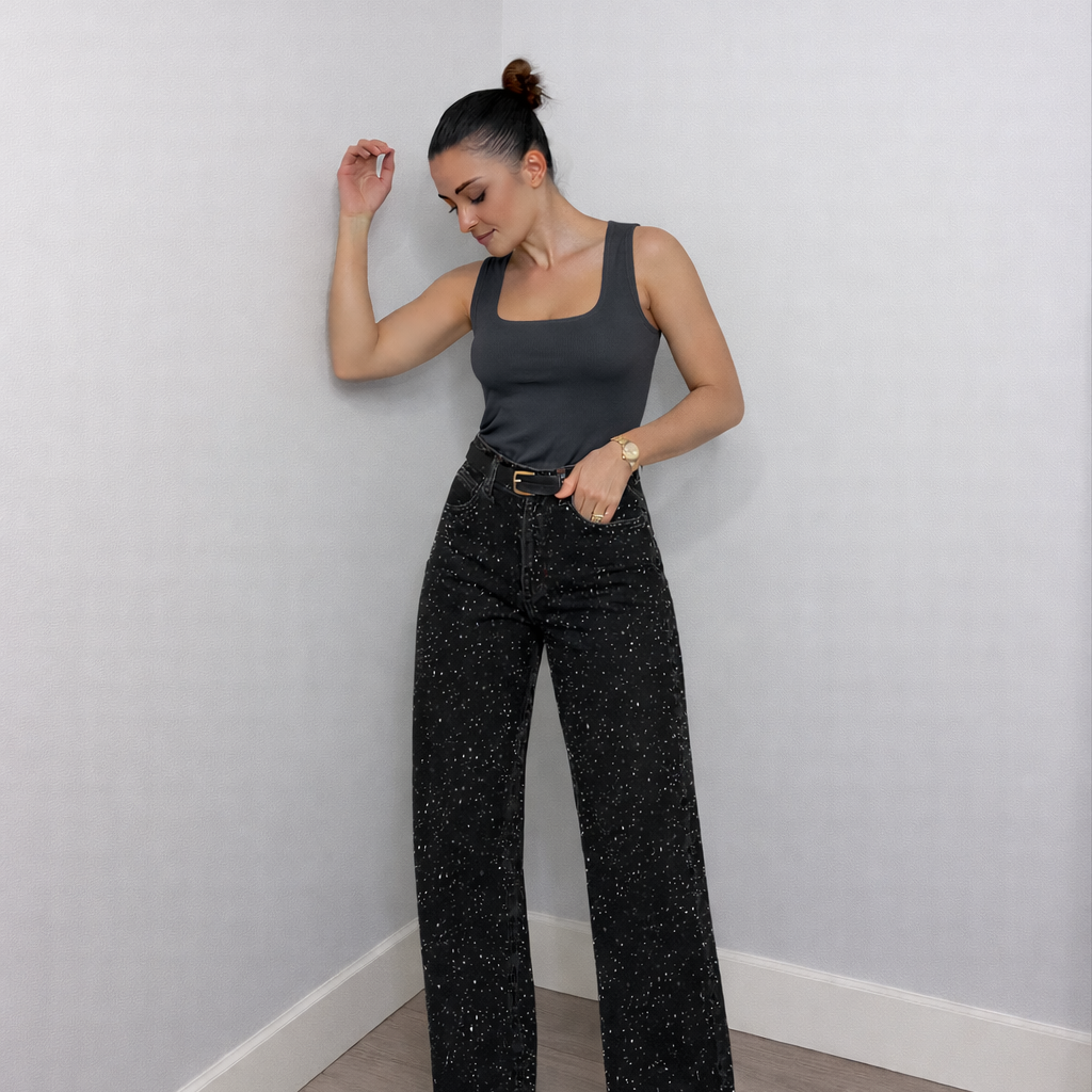 Jean Taille Haute Coupe Large Denim Confort Moderne