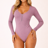 Body Zip Col V Coupe Ajustée Élégance Moderne