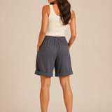 Short femme large en coton mélangé à taille élastique