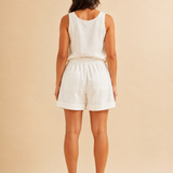 Short femme large en coton mélangé à taille élastique