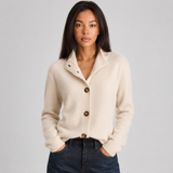 Cardigan en maille à col cranté boutonné pour femme