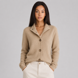 Cardigan en maille à col cranté boutonné pour femme