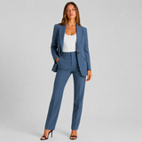 Tailleur femme blazer à revers cranté et pantalon droit