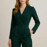 Combinaison Tailleur Col Croisé Pantalon Large Élégance