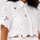 Ensemble deux pièces en dentelle à fleurs, pantalon large