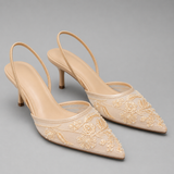 Slingbacks femme en mesh brodé à talon kitten
