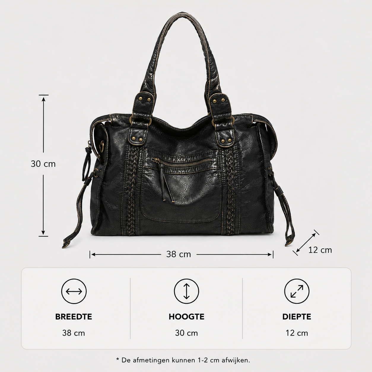 Sac porté épaule noir en simili cuir à poches zippées