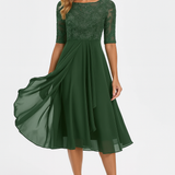 Robe Maxi Élégante Dentelle et Jupe Fluide Taille Haute