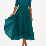 Robe Maxi Élégante Dentelle et Jupe Fluide Taille Haute