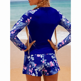 Ensemble de Bain Femme Manches Longues et Short Fleuri