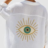 Chemise Ample à Motif Œil et Manches Longues