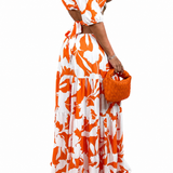 Robe Longue Femme Fleurie à Épaules Dénudées