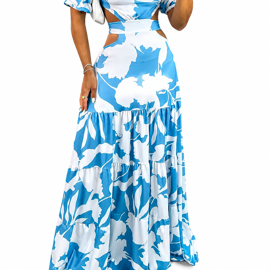 Robe Longue Femme Fleurie à Épaules Dénudées