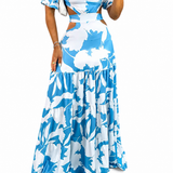 Robe Longue Femme Fleurie à Épaules Dénudées