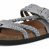 Sandales femme tressées à boucle et entre-doigt