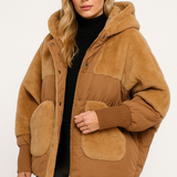 Doudoune Courte Oversize Capuche Effet Laine Confort Chic