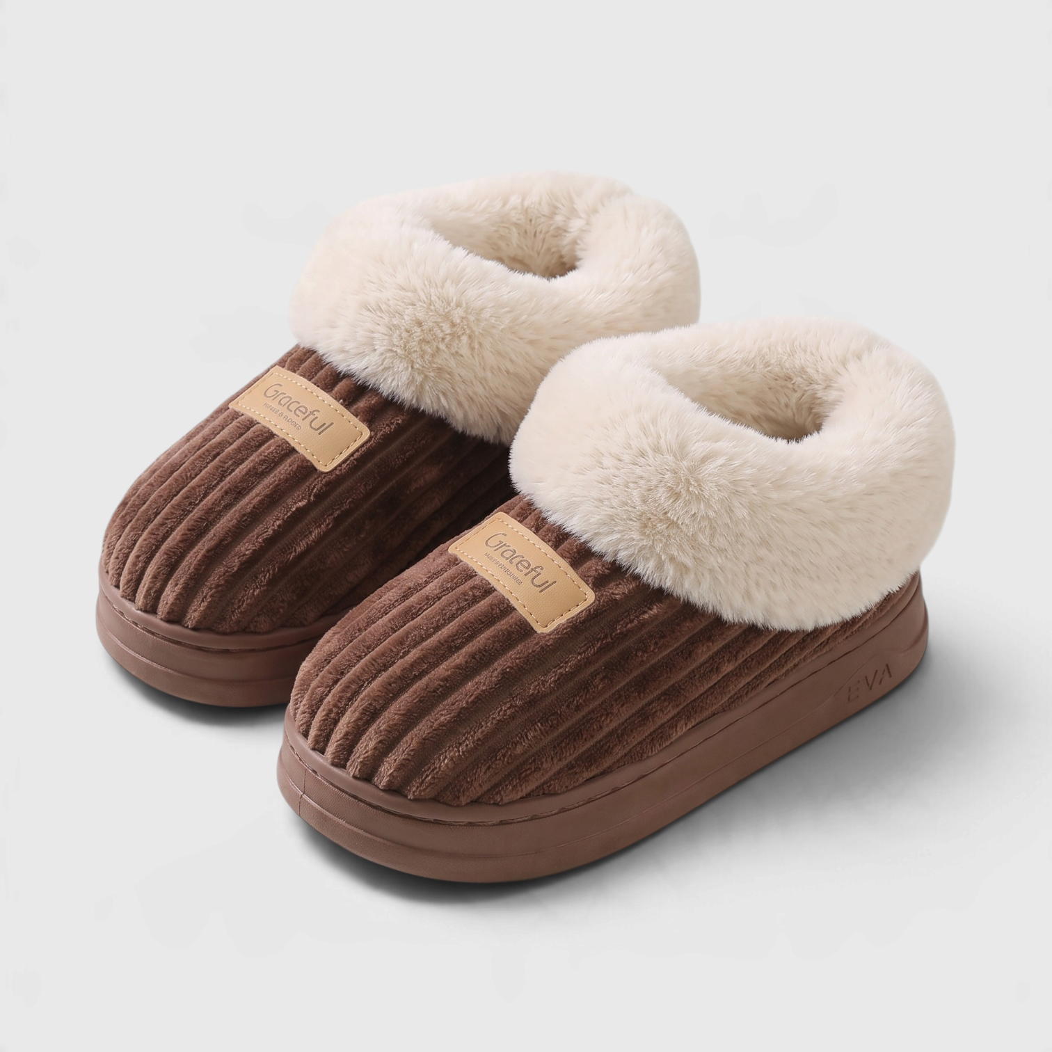Chaussons bottines montants femme en velours côtelé