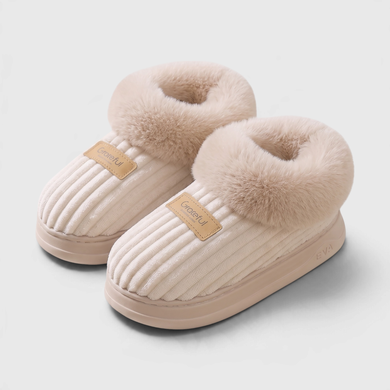 Chaussons bottines montants femme en velours côtelé