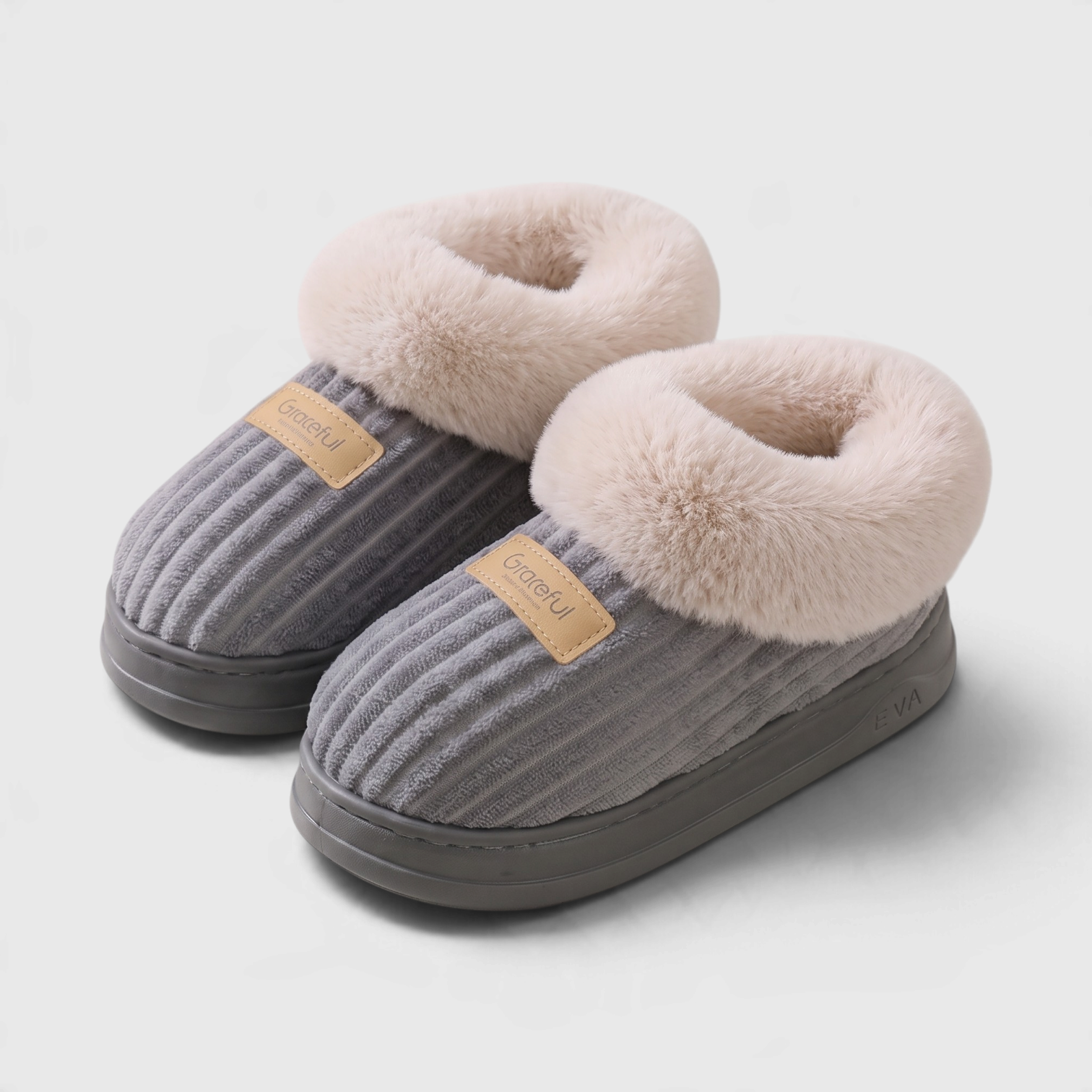 Chaussons bottines montants femme en velours côtelé