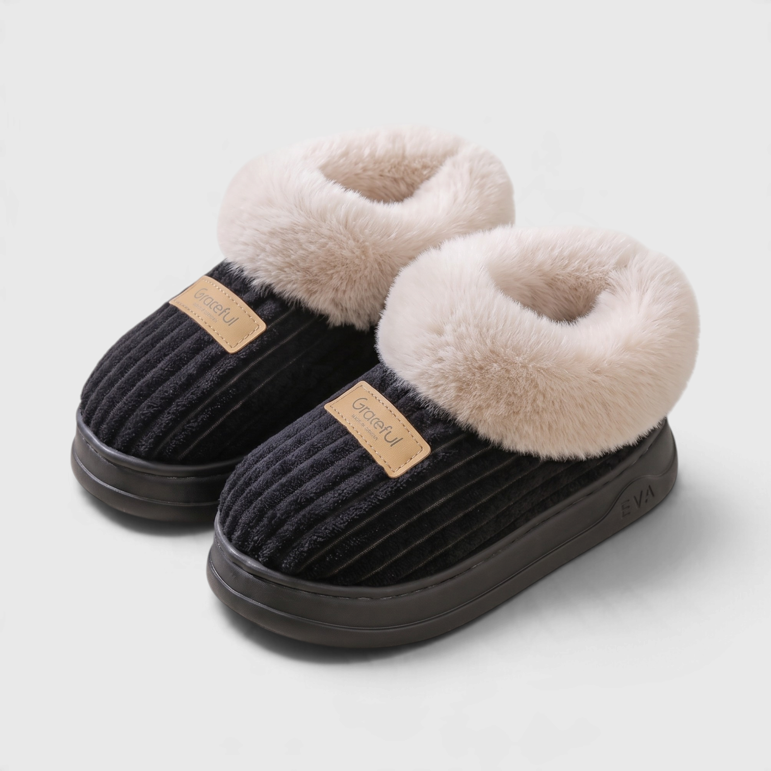 Chaussons bottines montants femme en velours côtelé