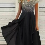 Robe Midi Bicolore à Col V Fleuri